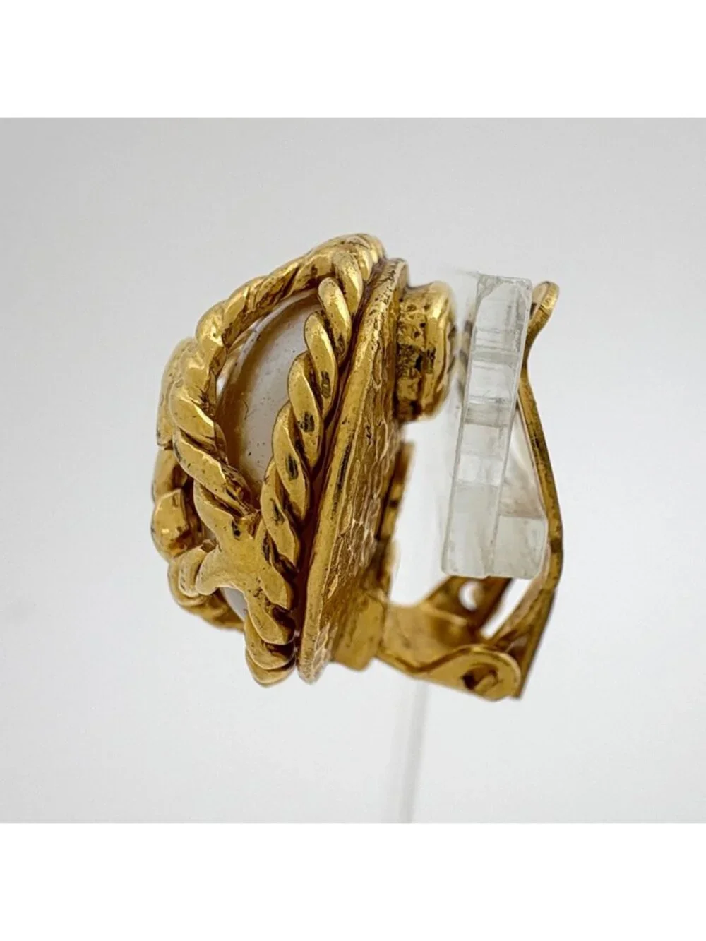 Chanel Earrings CC Logo Round Faux Pearl Gold White